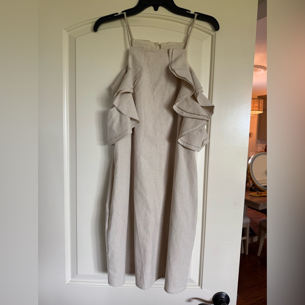 Linen Luxe Elegant Cream Ruffle Dress